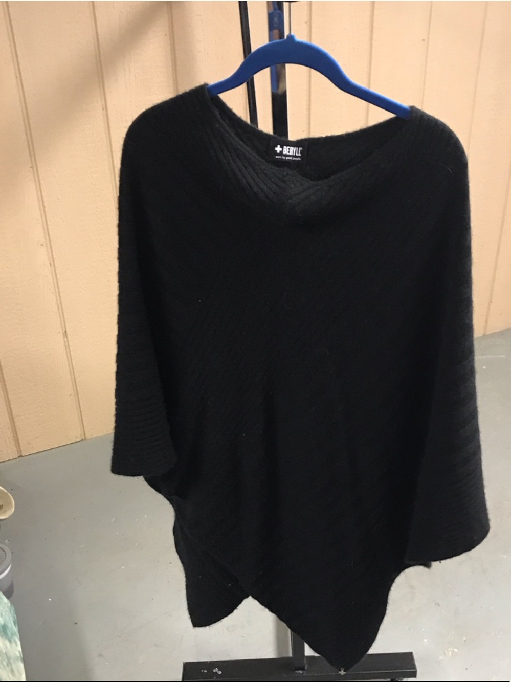 Bentley Black V-Neck Knit Poncho - Women's Draped Sweater